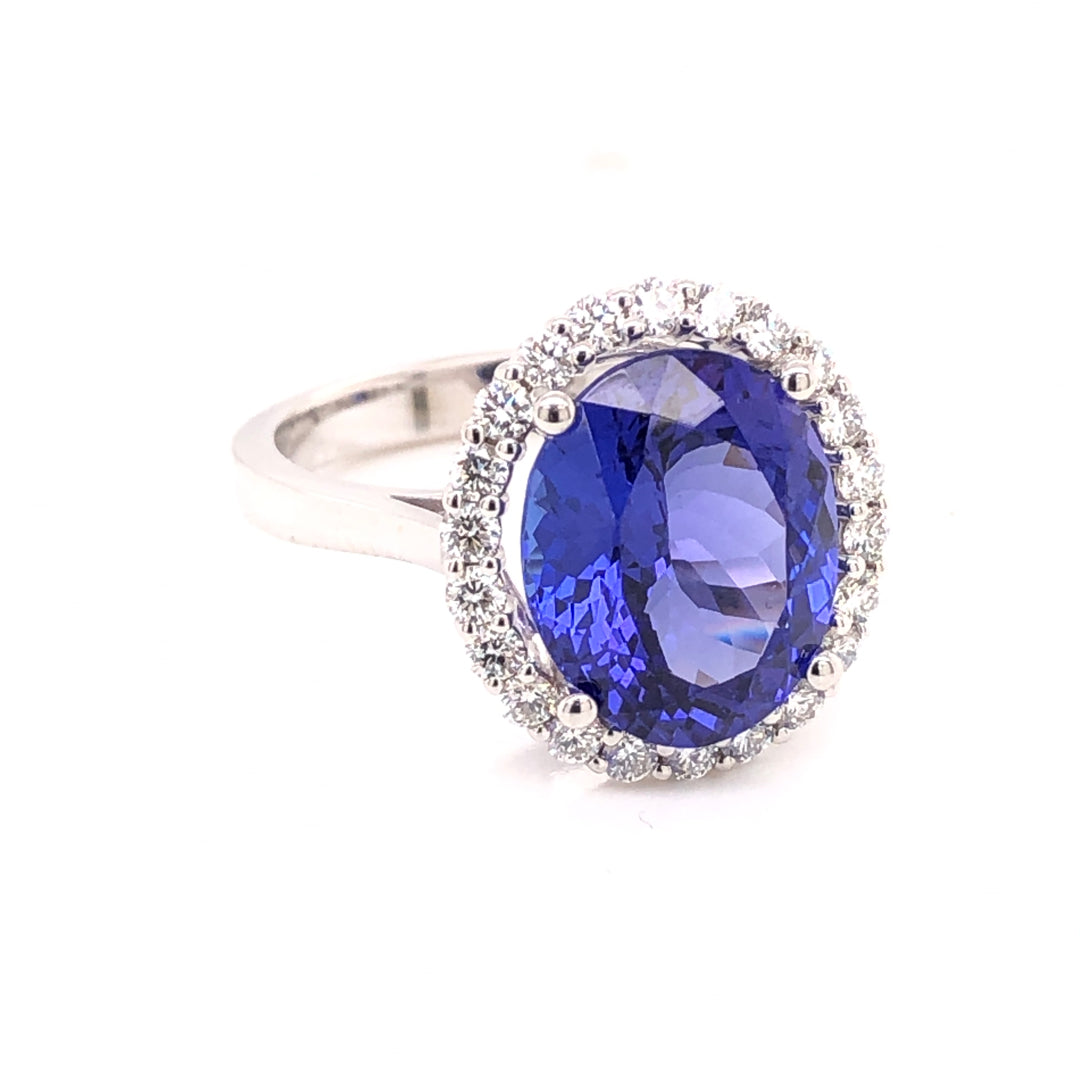 Tanzanite Oval Cocktail Ring with Diamond Halo