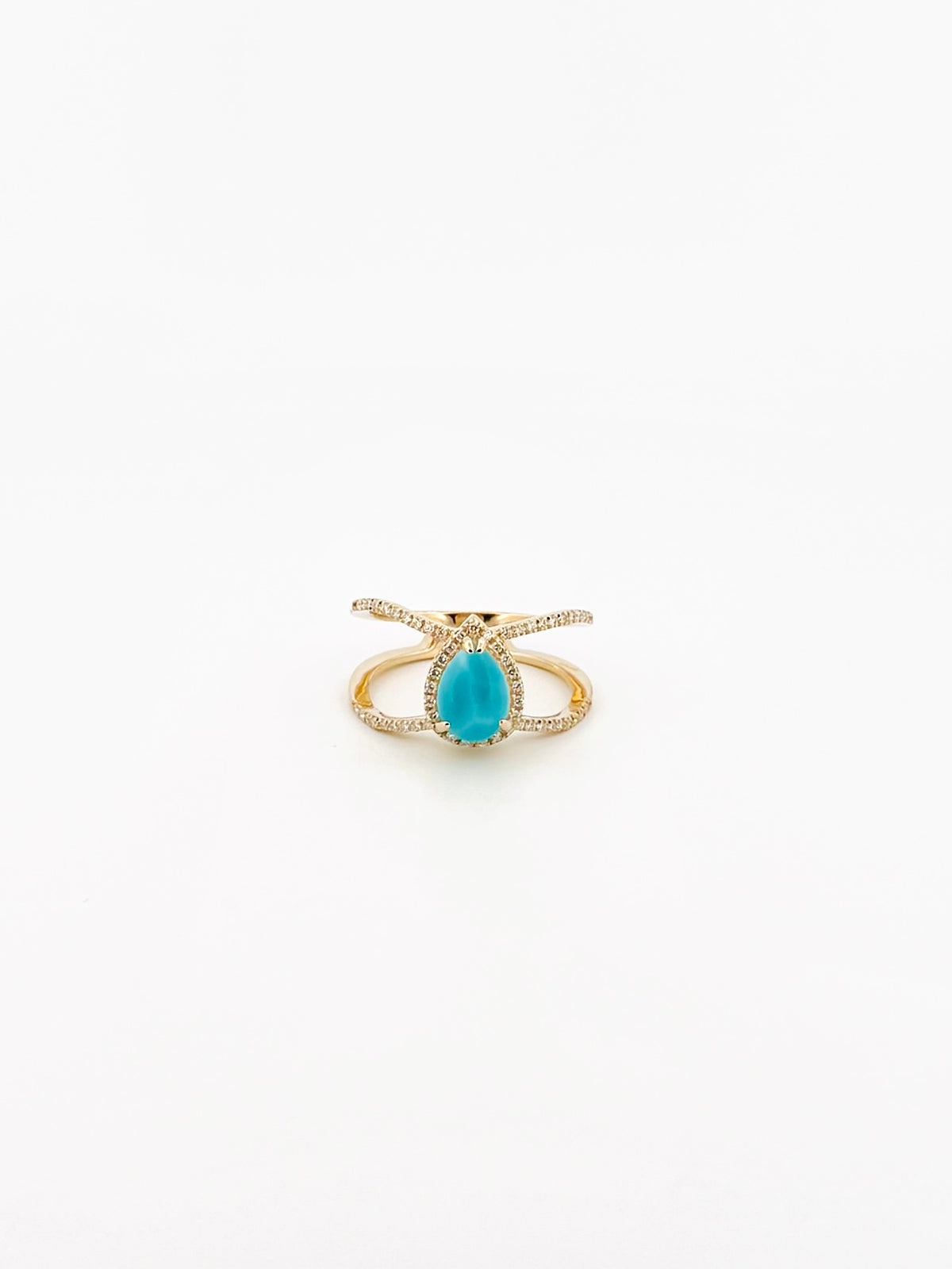 Larimar and Diamond Split Shank Ring