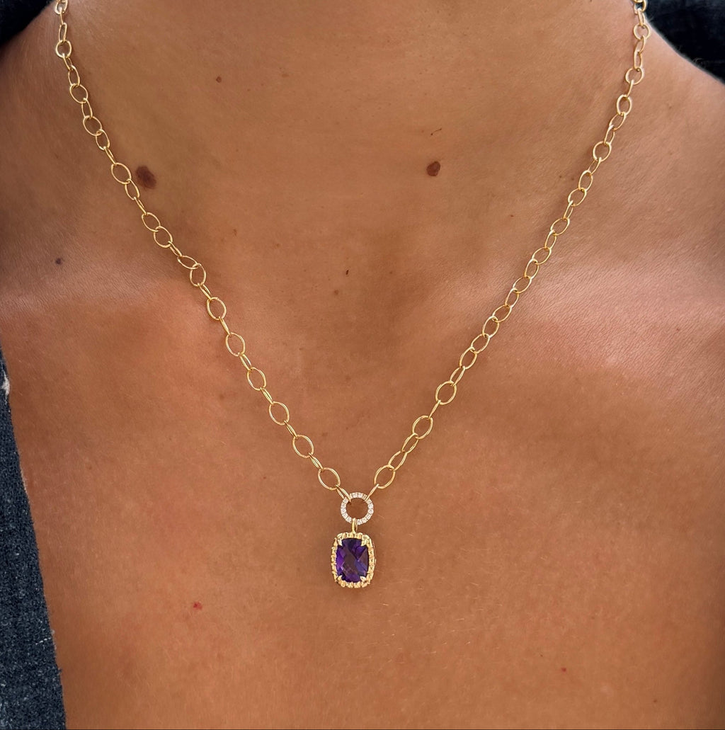 Amethyst and Diamond Pendant Cable Necklace