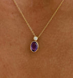 Amethyst and Diamond Bezel Pendant Necklace