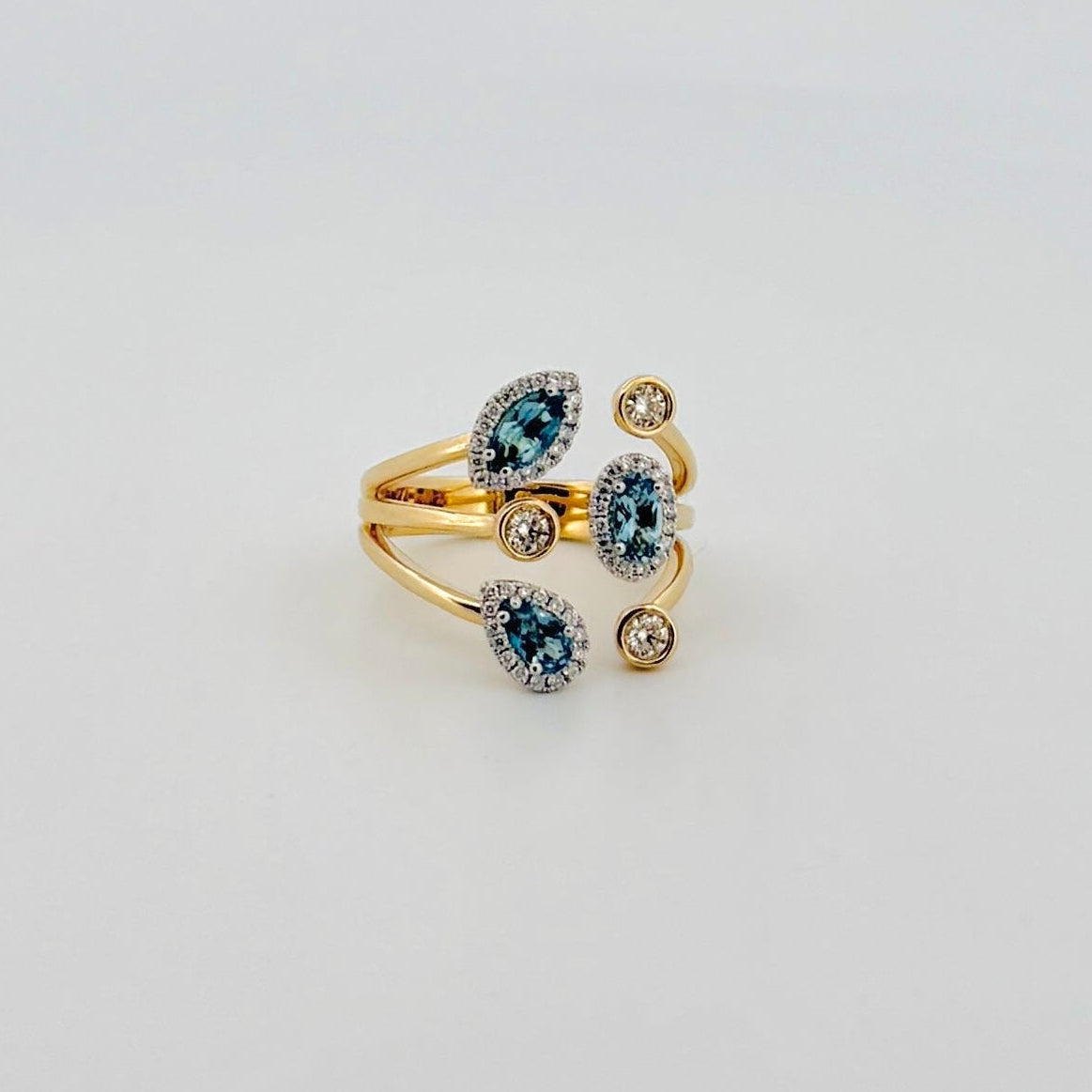 Aquamarine Mixed Shape Split Shank Cocktail Ring