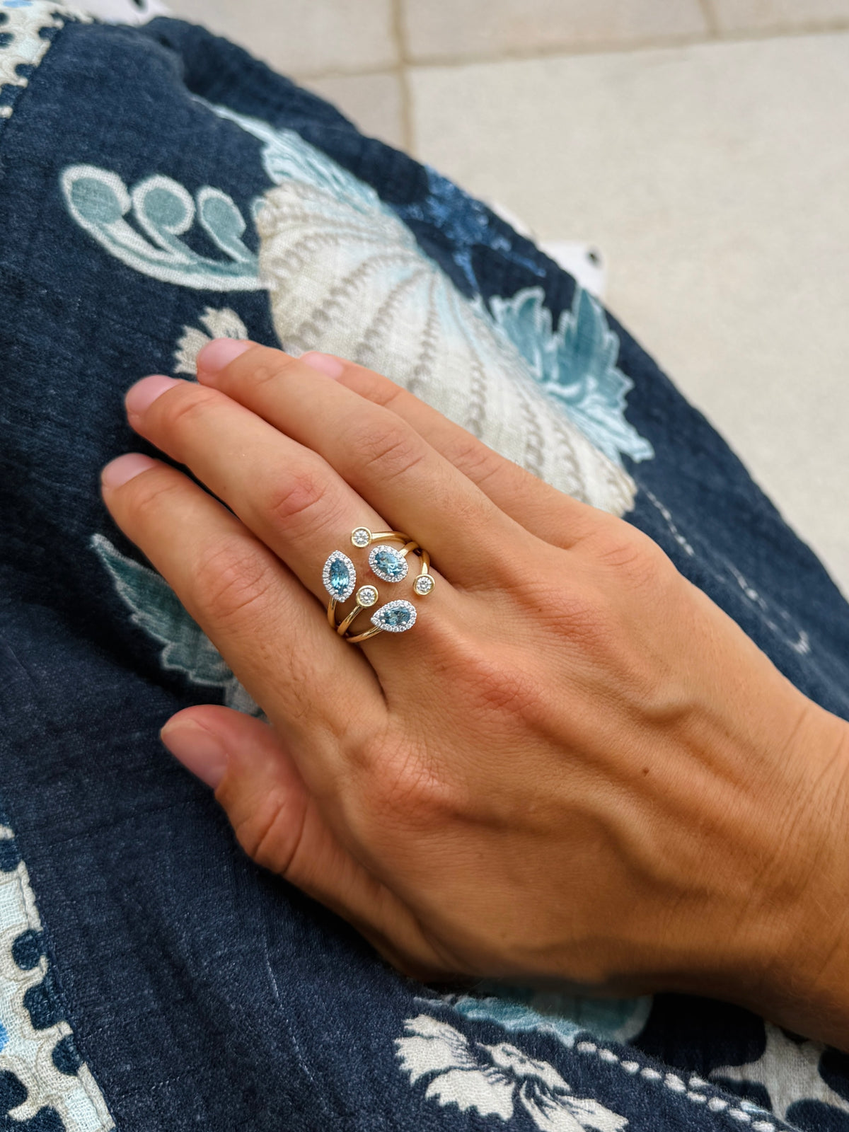 Aquamarine Mixed Shape Split Shank Cocktail Ring
