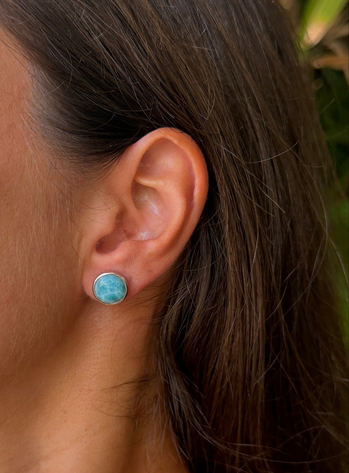 Large Circle Larimar Earrings