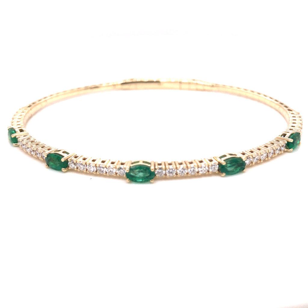 Emerald and Diamond Flexible  Bangle Bracelet with Diamonds
