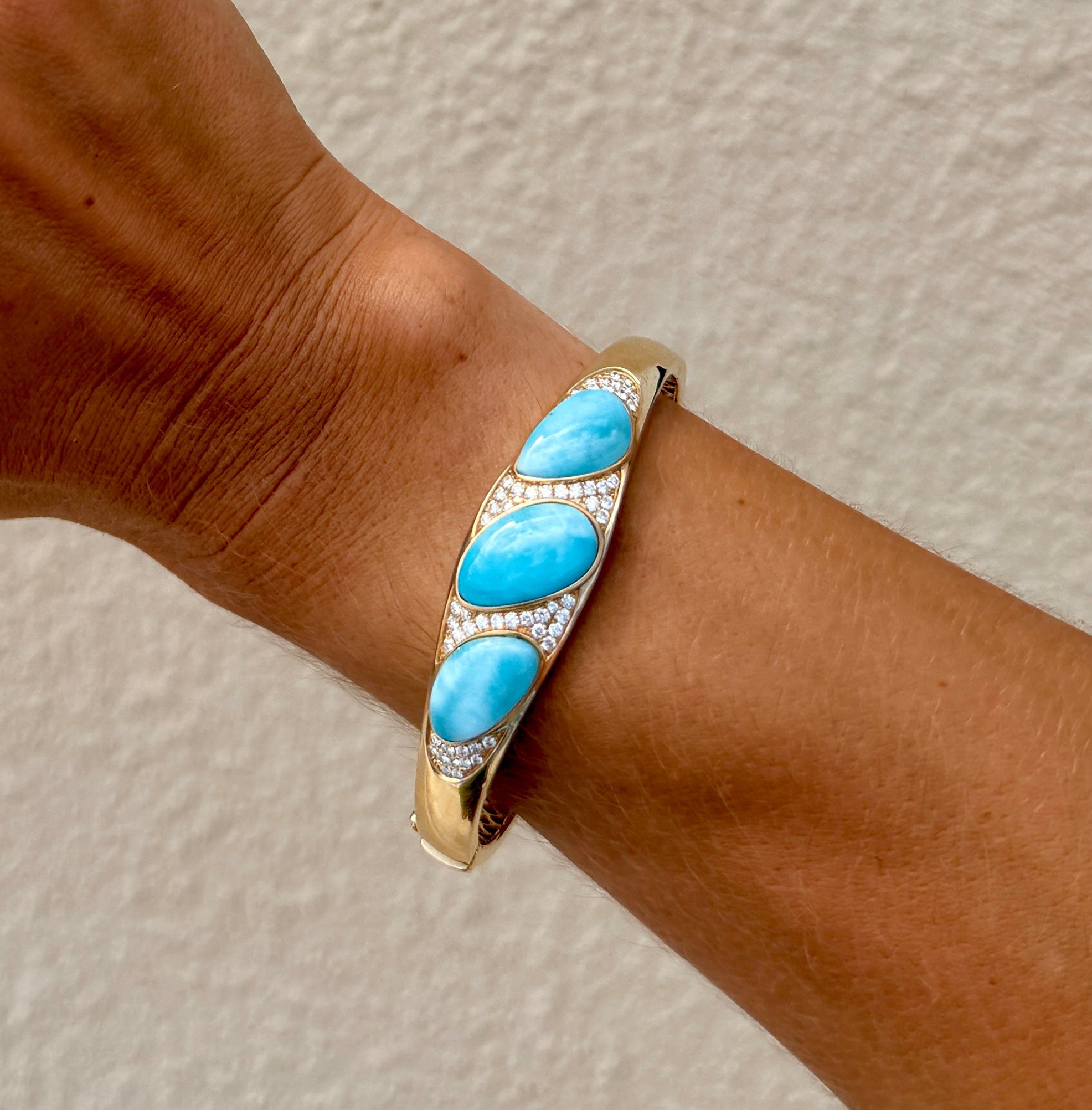 Oval Trio Larimar and Diamond Bangle