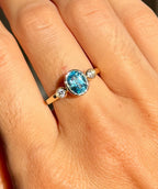 Blue Topaz and Diamond Ring - Bezel Set