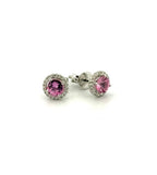 Round Pink Sapphire and Diamond Stud Earrings