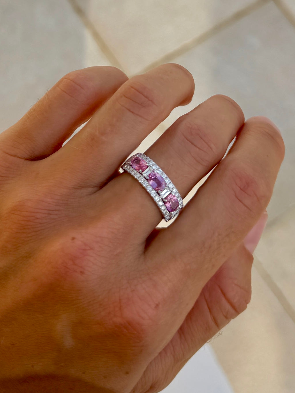 Pink Sapphire and Diamond Statement Band
