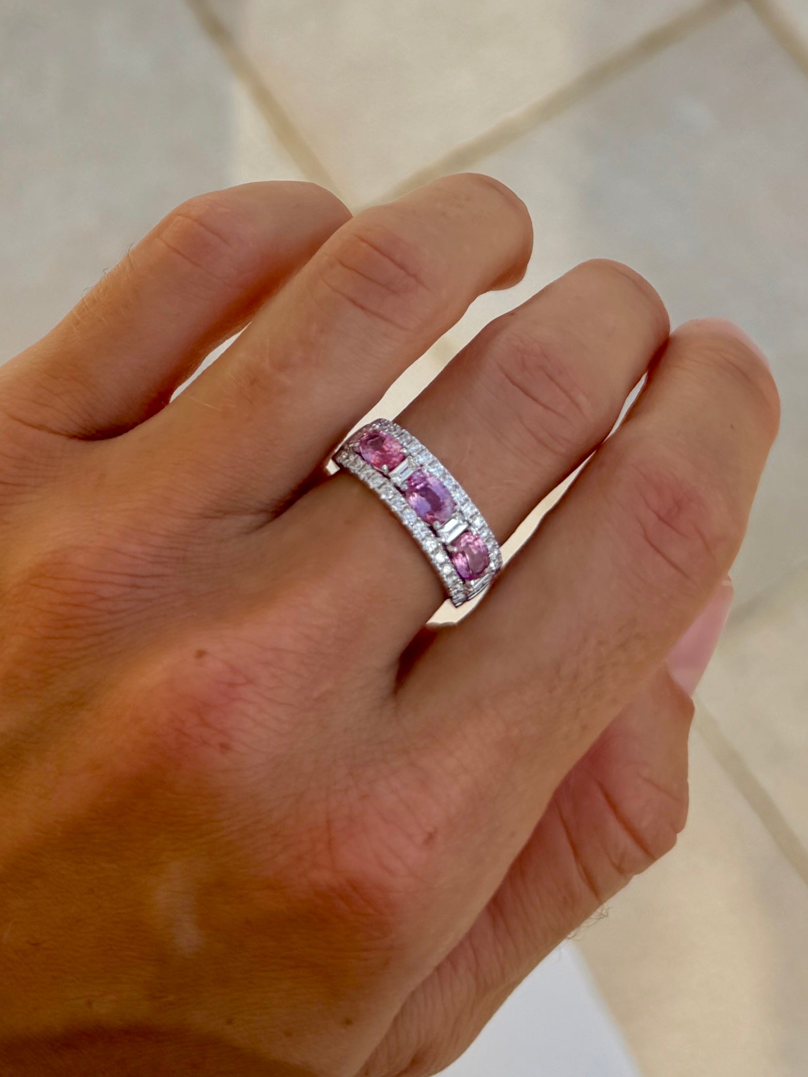 Pink Sapphire and Diamond Statement Band