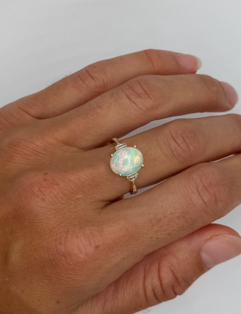 Opal Cocktail Ring with Baguettes