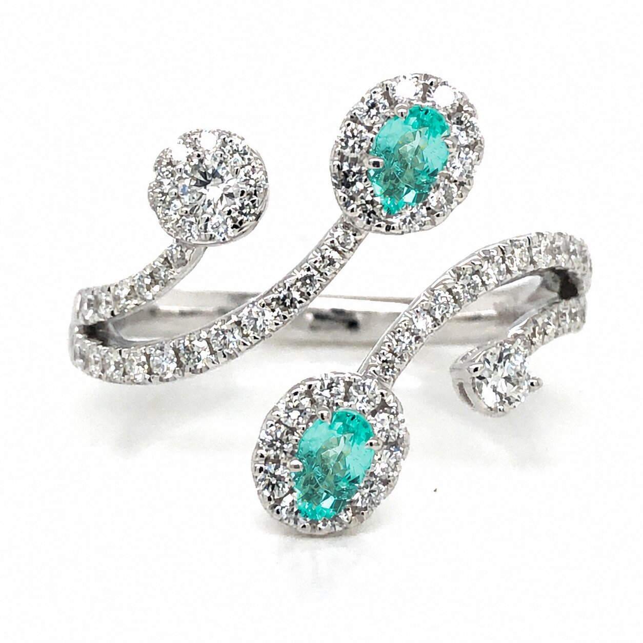Paraíba Tourmaline & Diamond Double Halo Bypass Ring