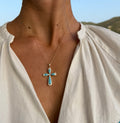 Larimar Cross Pendant with Diamonds