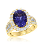 Tanzanite Oval Cocktail Ring with Diamond Halo and Half Eternity Band