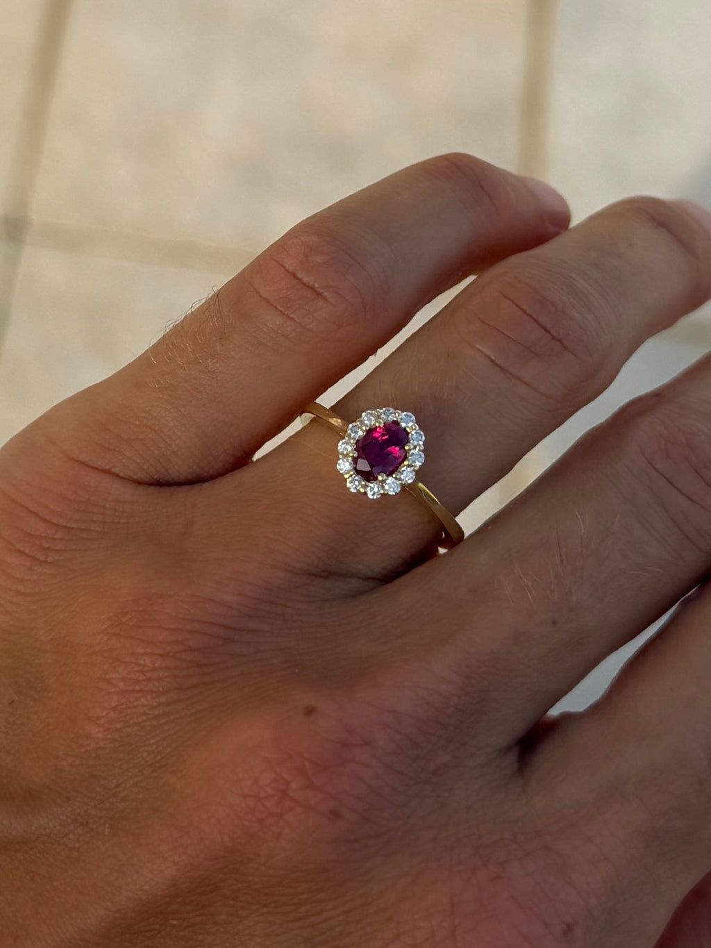 Ruby Ring with Diamond Halo