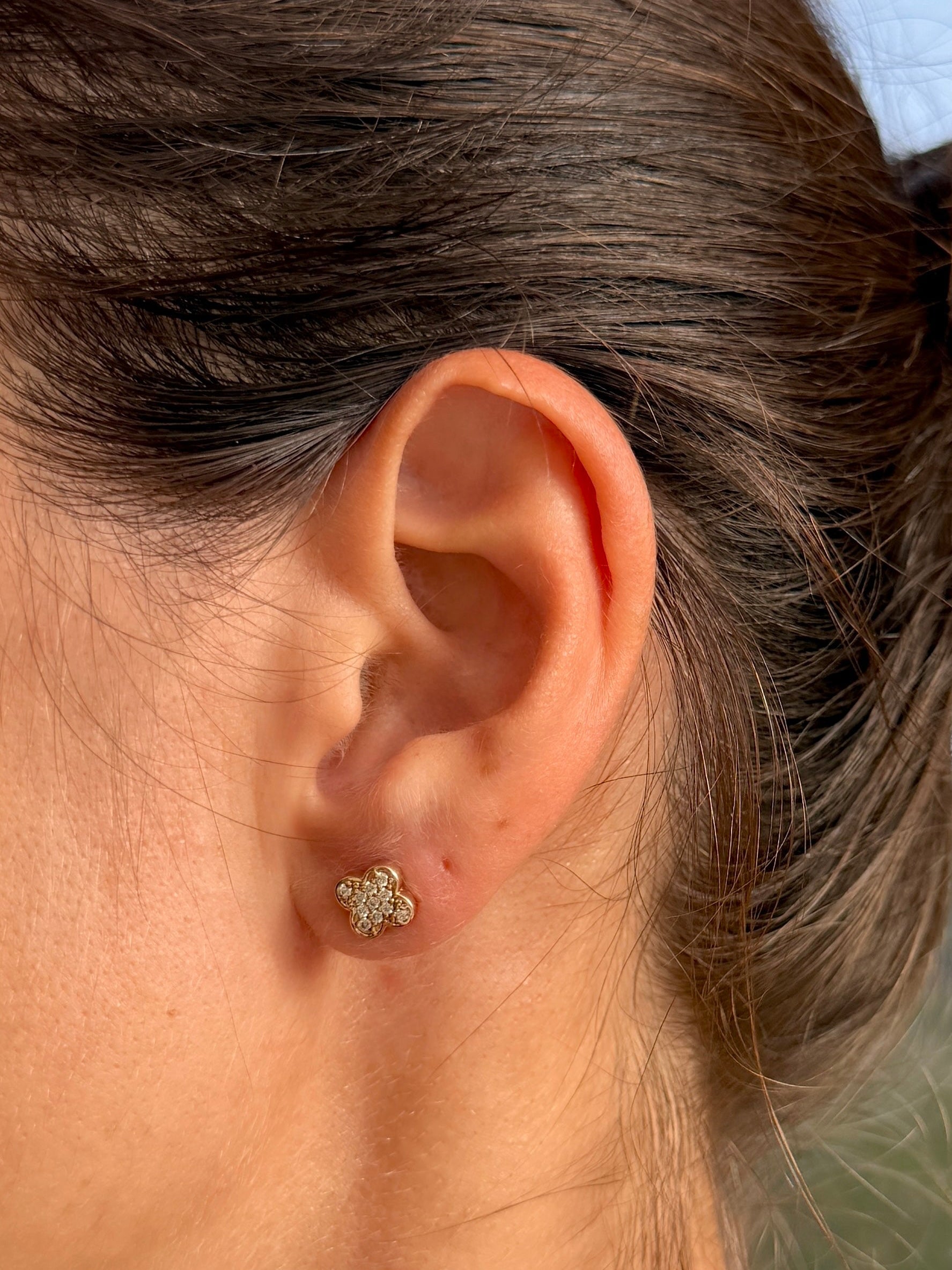 Diamond Clover Stud Earrings