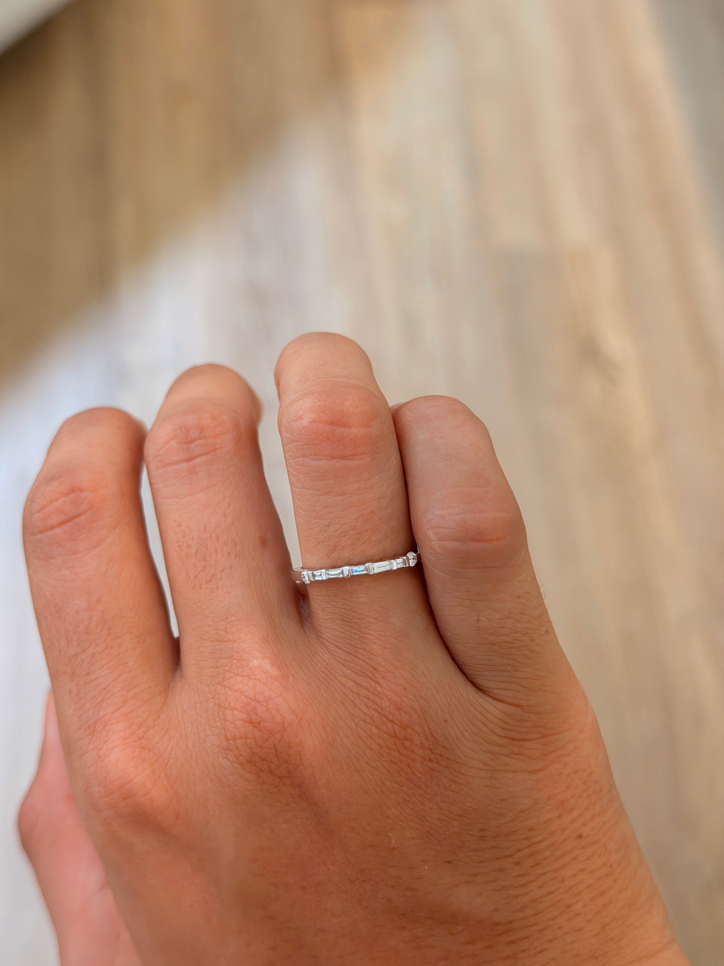 Dainty Baguette & Round Brilliant Diamond Ring