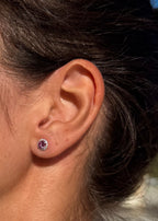 Round Pink Sapphire and Diamond Stud Earrings