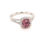 Padparadscha Sapphire Ring with Split Shank and Diamond Halo - GRS Certified Natural