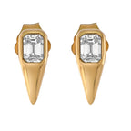 14KT YELLOW GOLD SPIKE STUD EARRINGS WTH EMERALD CUT DIAMONDS 