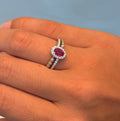 Ruby Double Band Ring with Diamond Halo