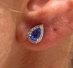 Tanzanite Pear Studs with Diamond Halo
