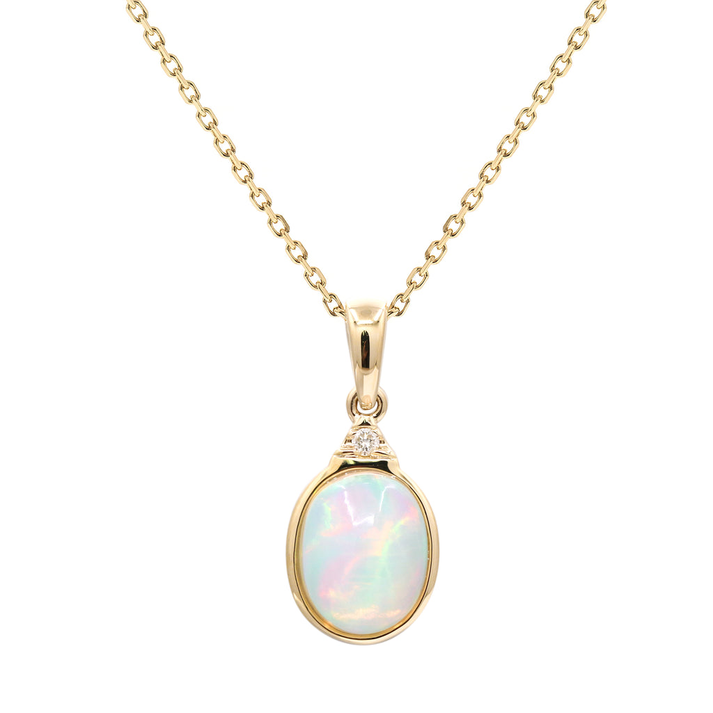 Opal Bezel Set Pendant with Diamond Accents- PREORDER