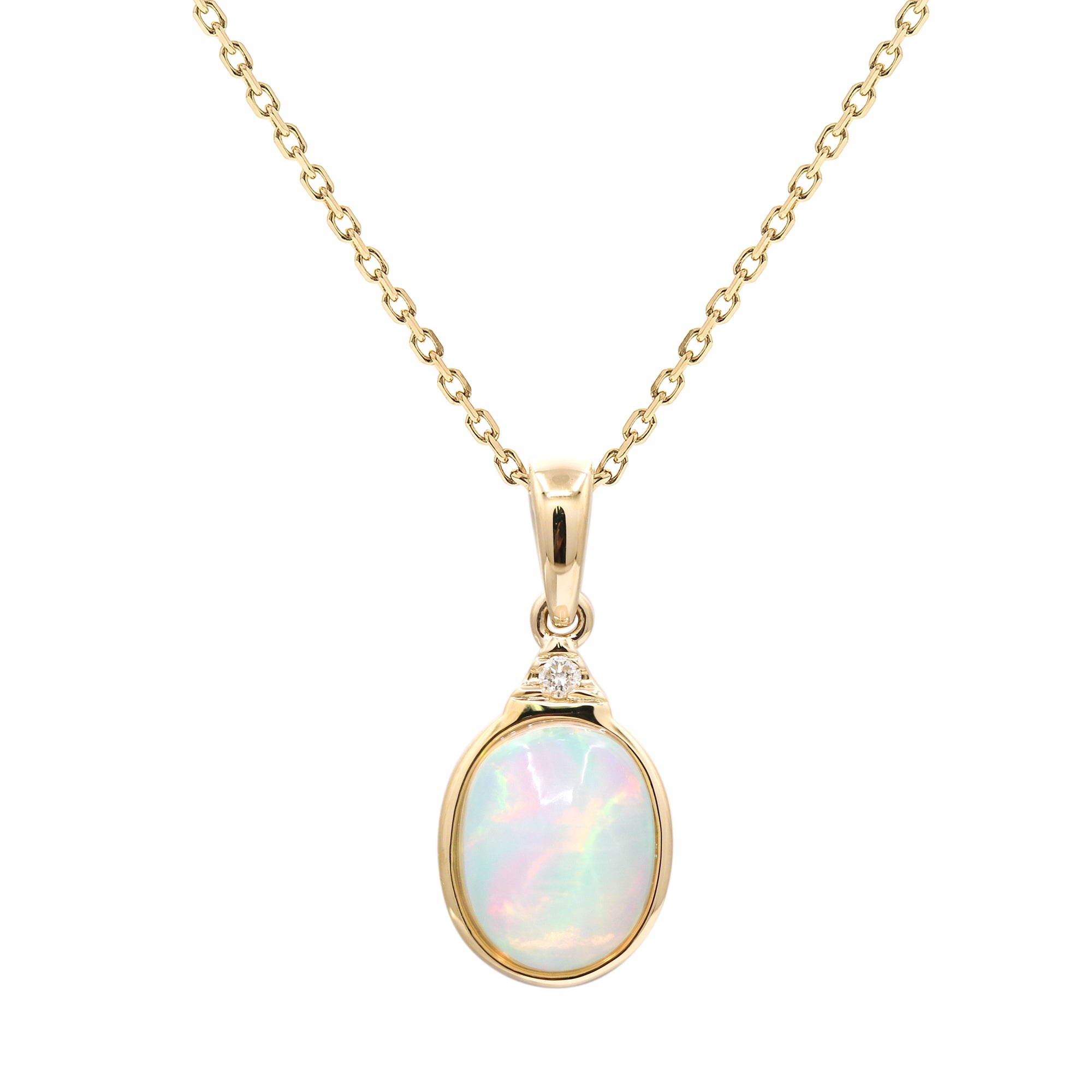 Opal Bezel Set Pendant with Diamond Accents- PREORDER