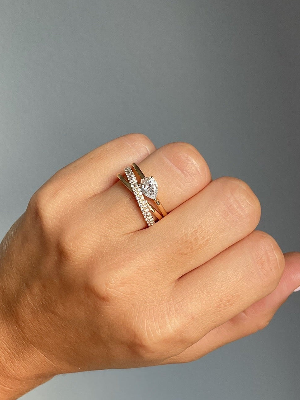 Criss-Cross Pave & Pear Lab Diamond Ring