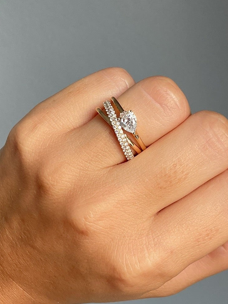 Criss-Cross Pave & Pear Lab Diamond Ring