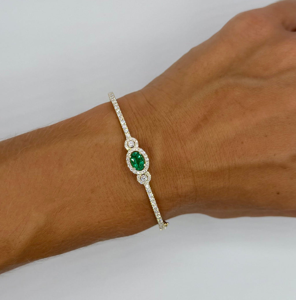Oval Emerald Bangle with Diamonds