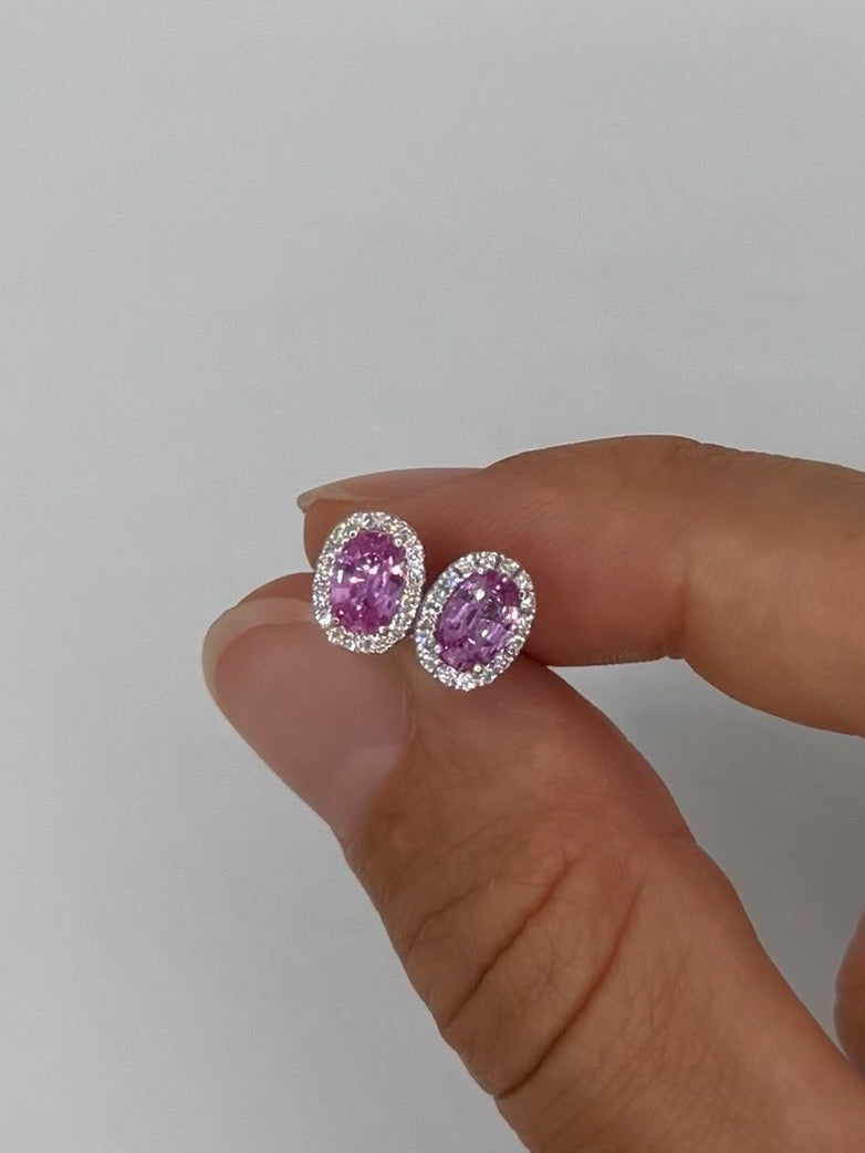 Oval Pink Sapphire Studs