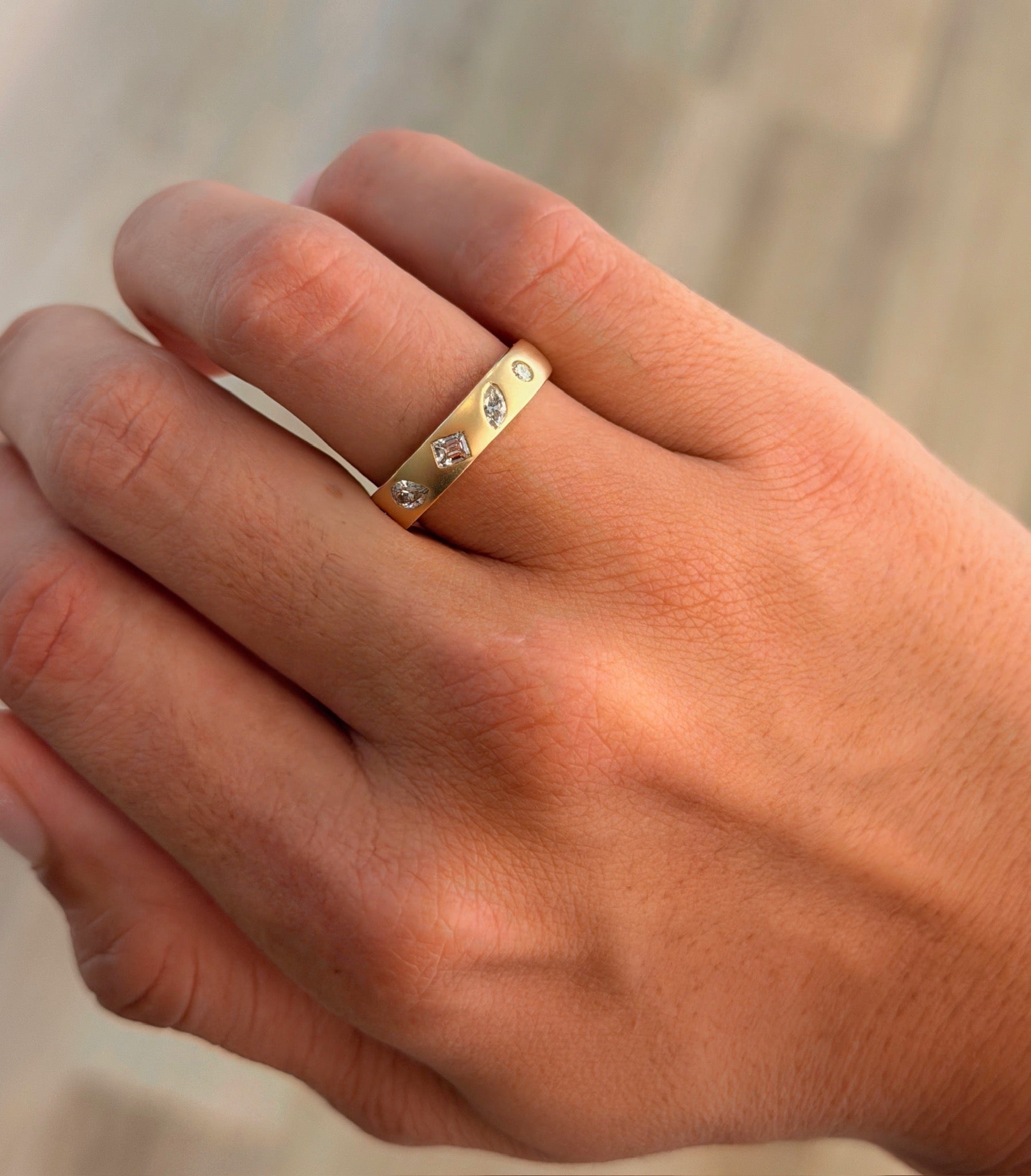 Flush Diamonds & Brushed 14kt Ring