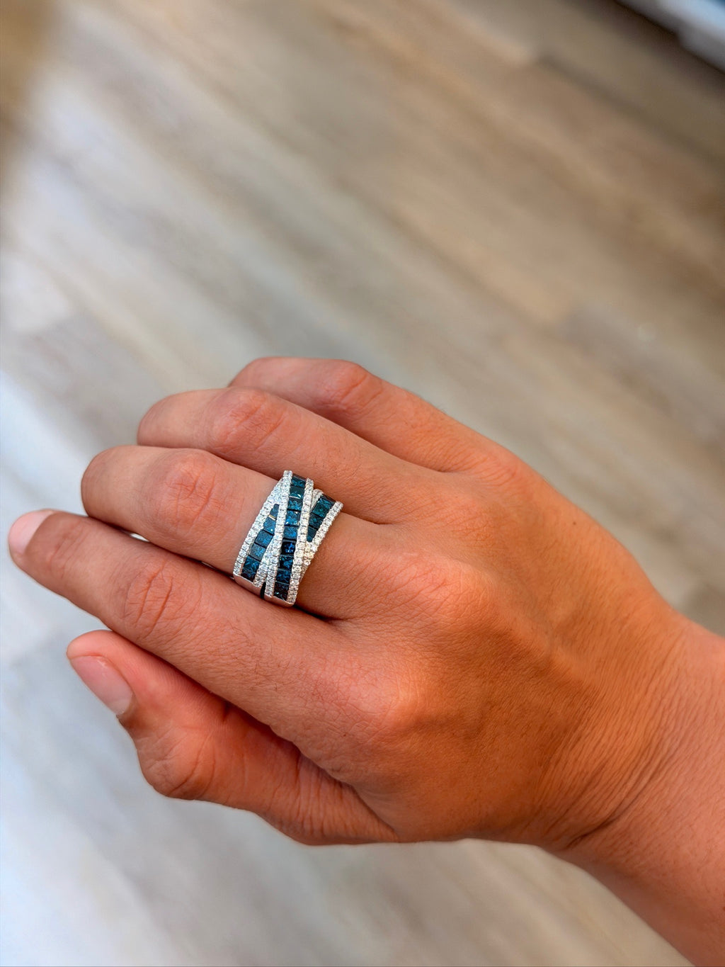 Zig Zag Blue Diamond Ring