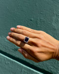 Emerald cut Amethyst Split Shank Ring with Halo