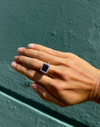 Emerald cut Amethyst Split Shank Ring with Halo