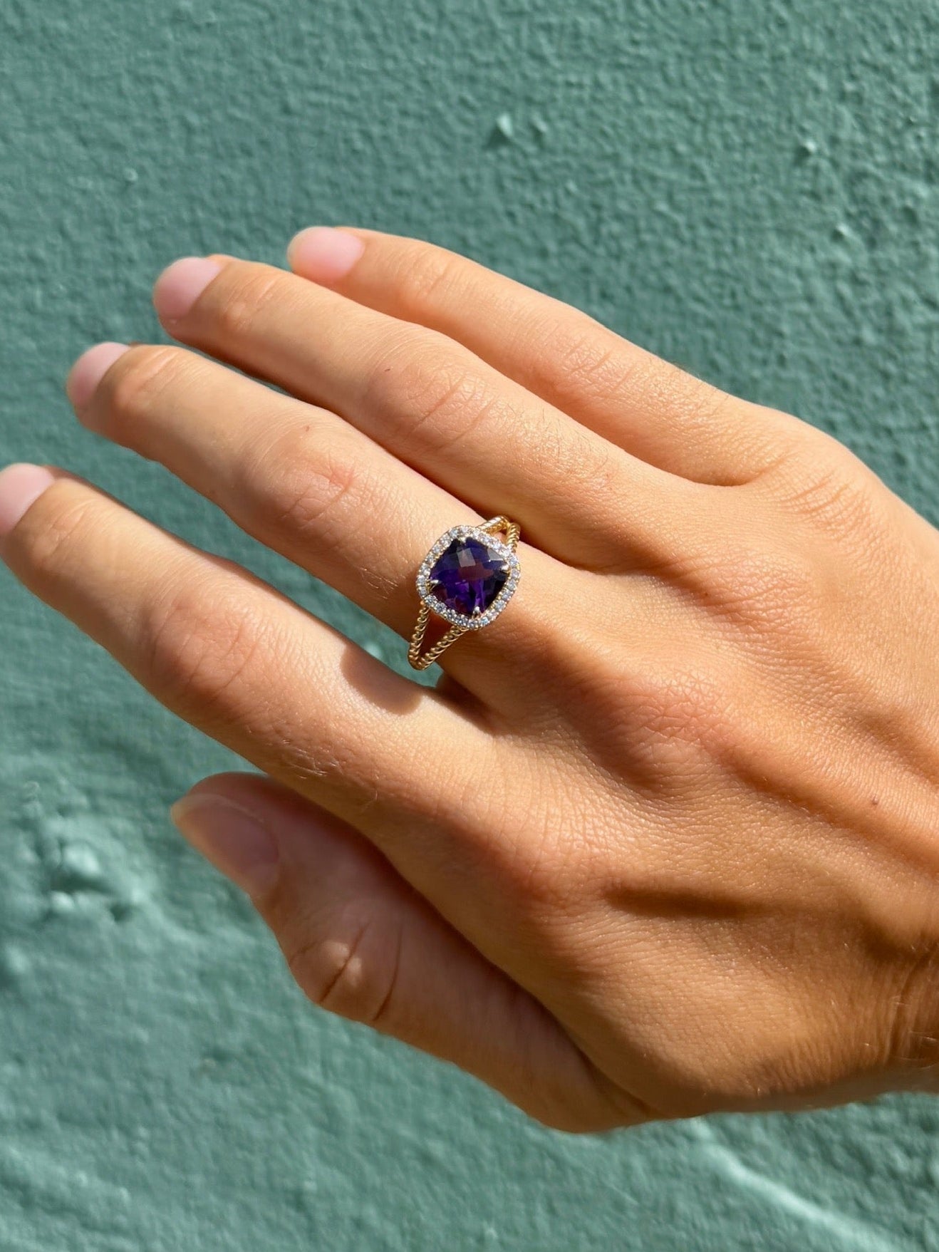 Cushion Cut Amethyst Ring with Halo