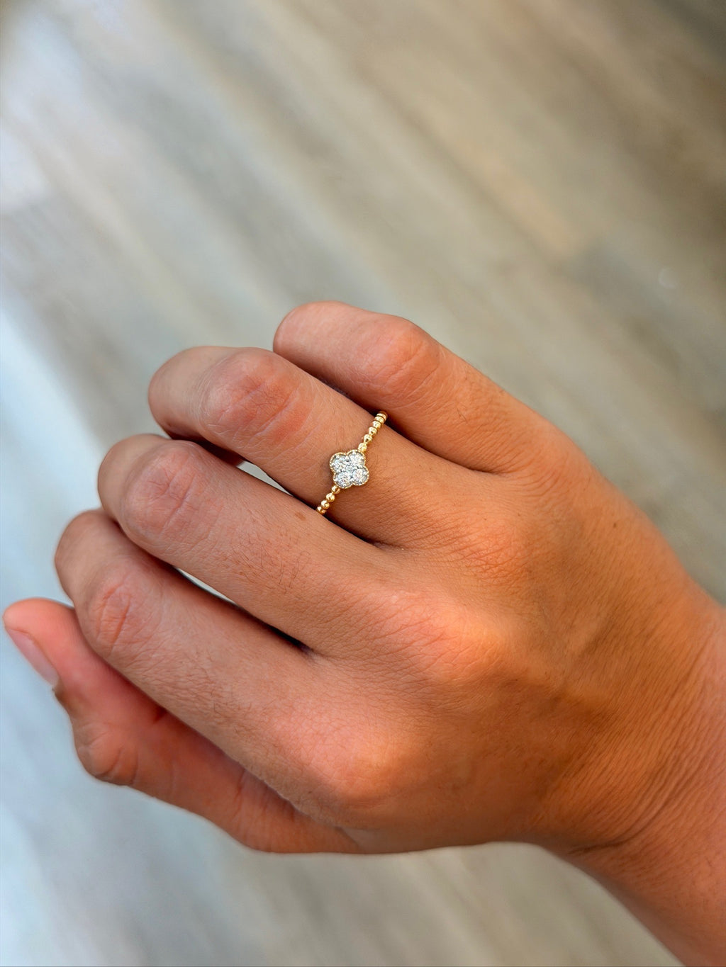 Dainty Clover Diamond Ring