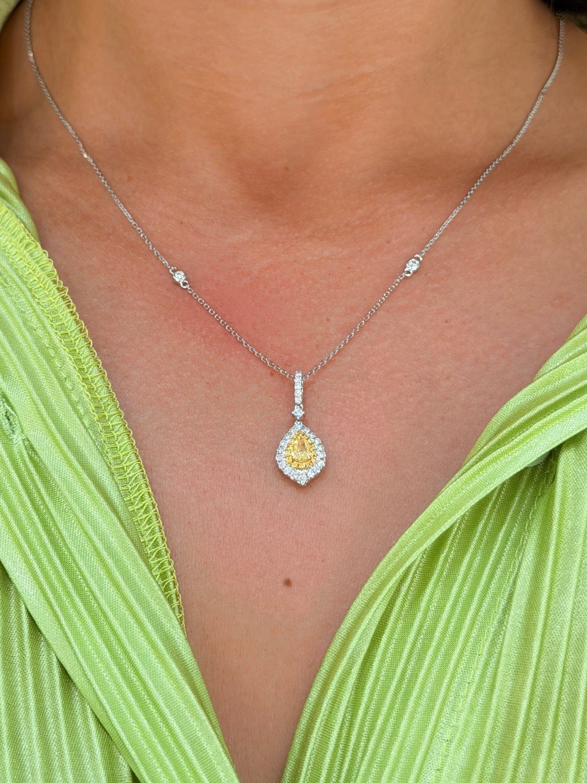 Yellow Diamond Teardrop Pendant Necklace