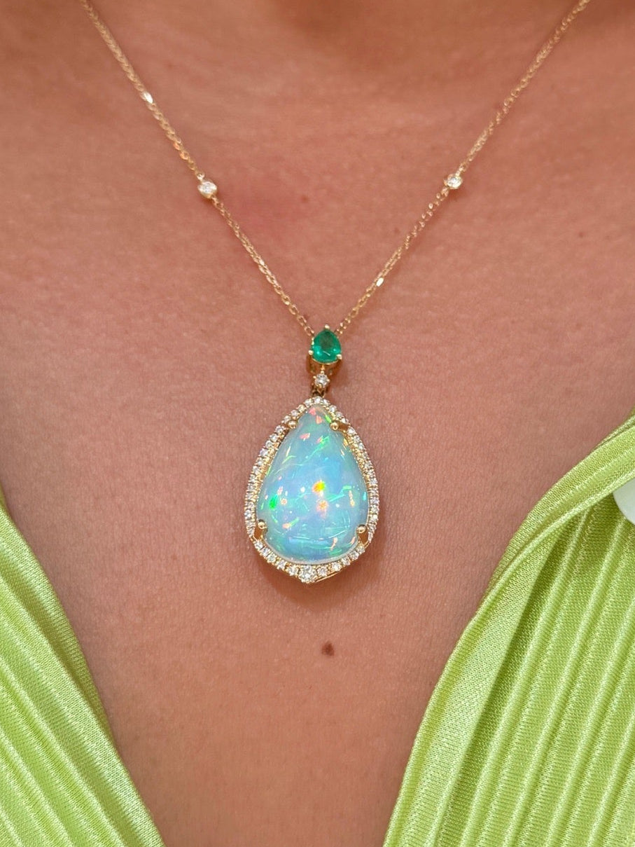 Opal & Emerald Pendant Necklace - PREORDER