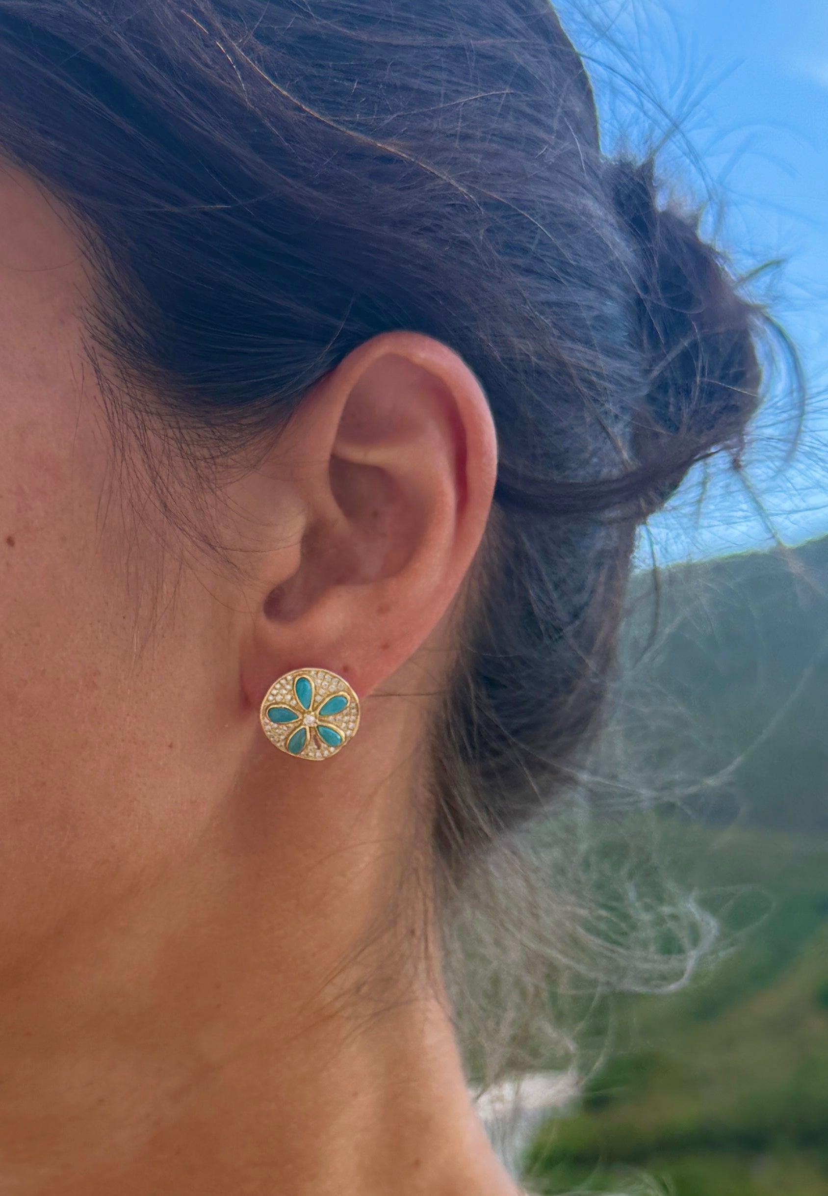 Larimar & Diamond Sand Dollar Earrings