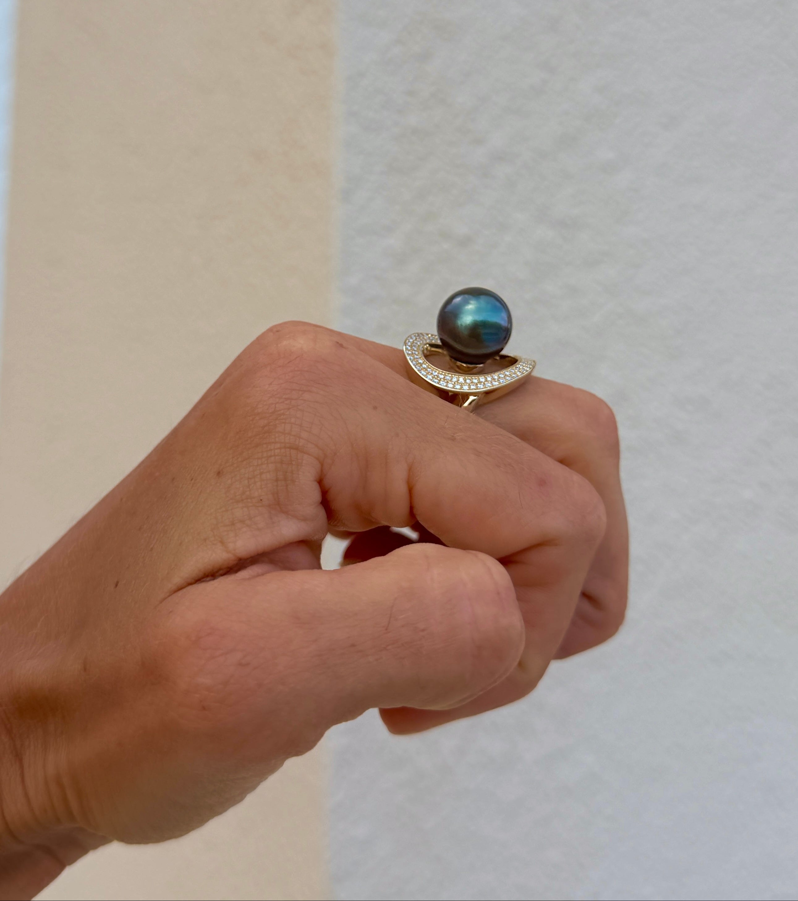 Tahitian Pearl & Diamond Wave Cocktail Ring