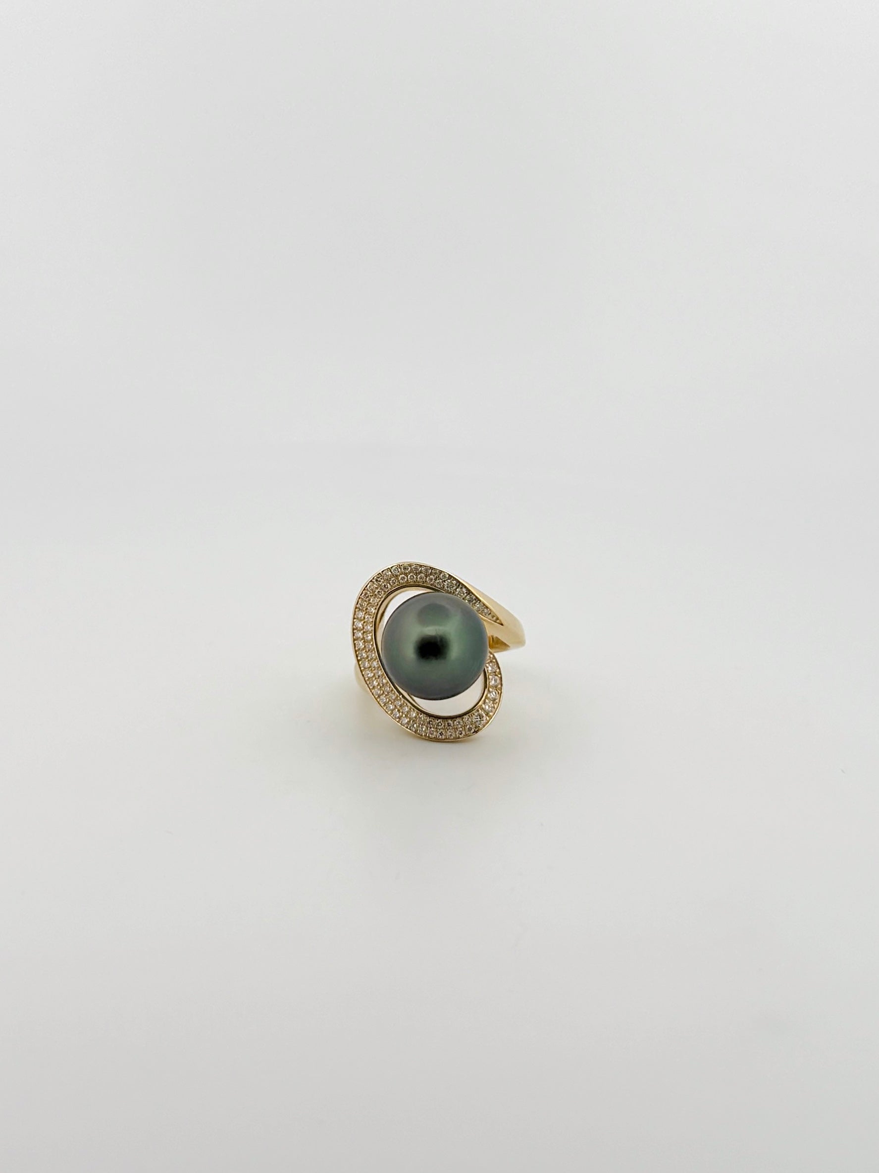 Tahitian Pearl & Diamond Wave Cocktail Ring