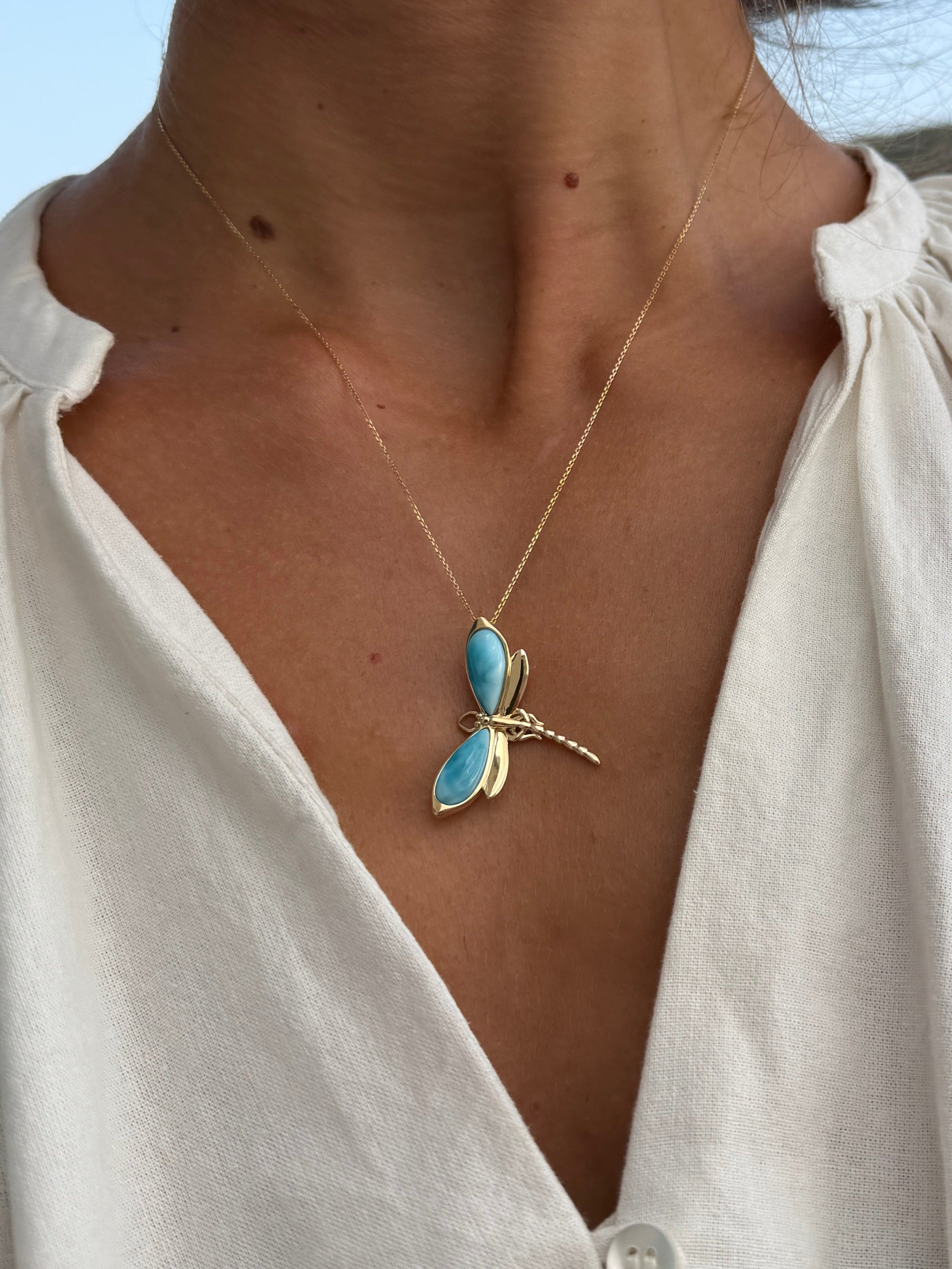 Larimar Dragonfly Pendant Necklace