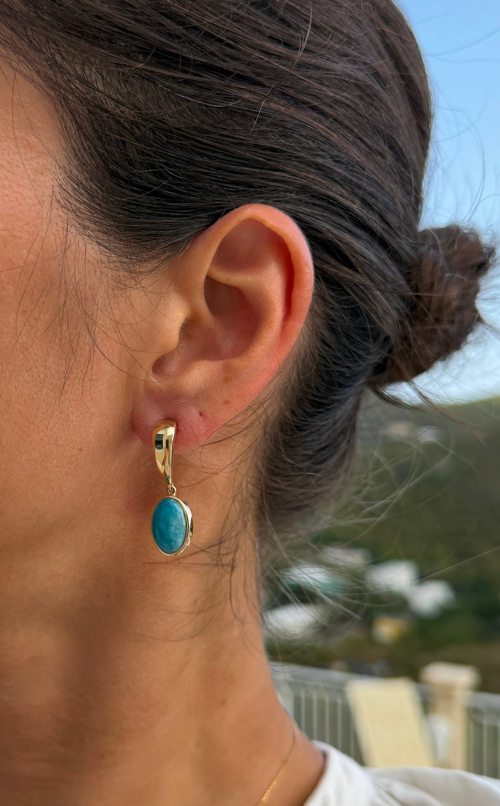 Oval Larimar Drop Earrings