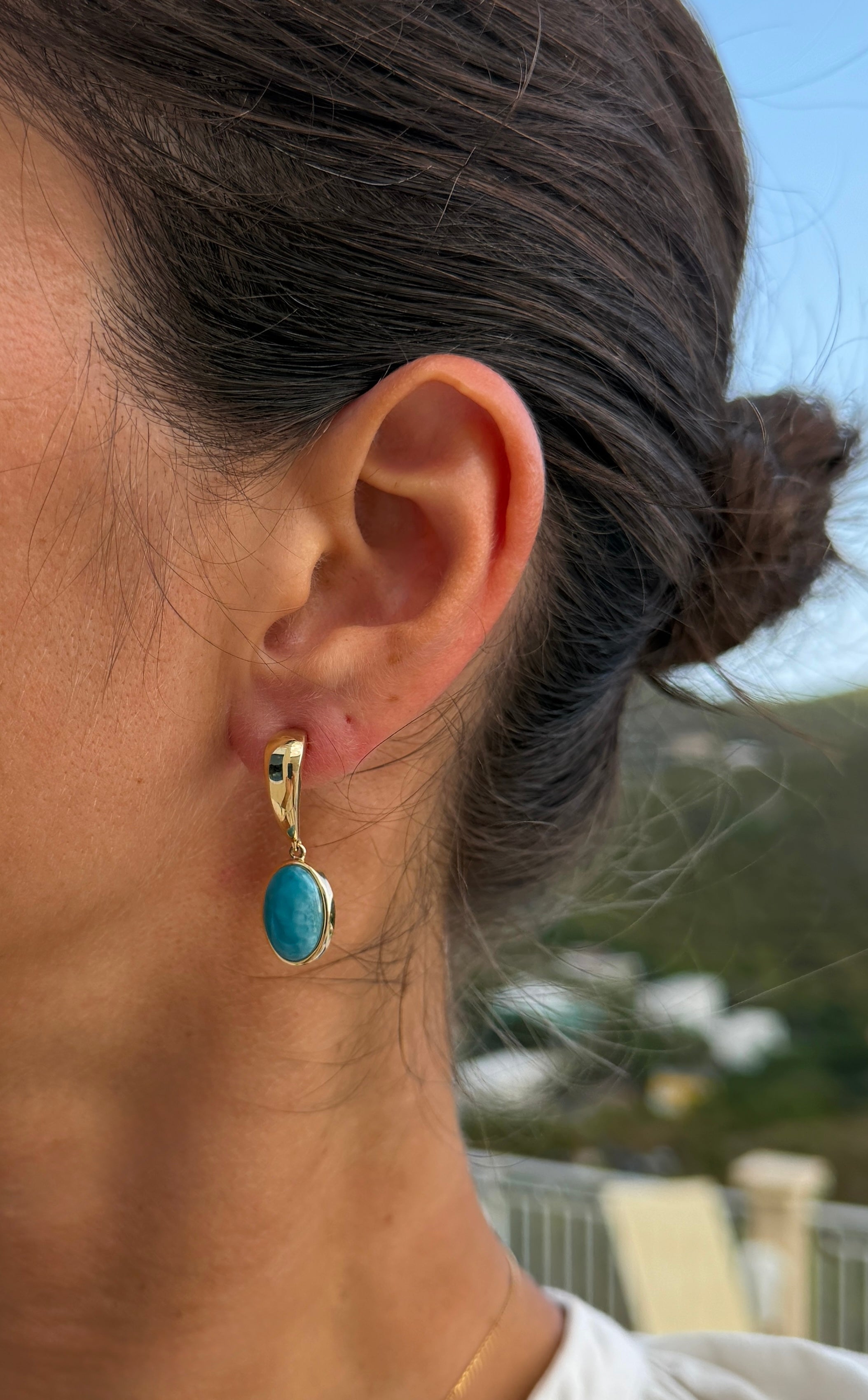 Oval Larimar Drop Earrings