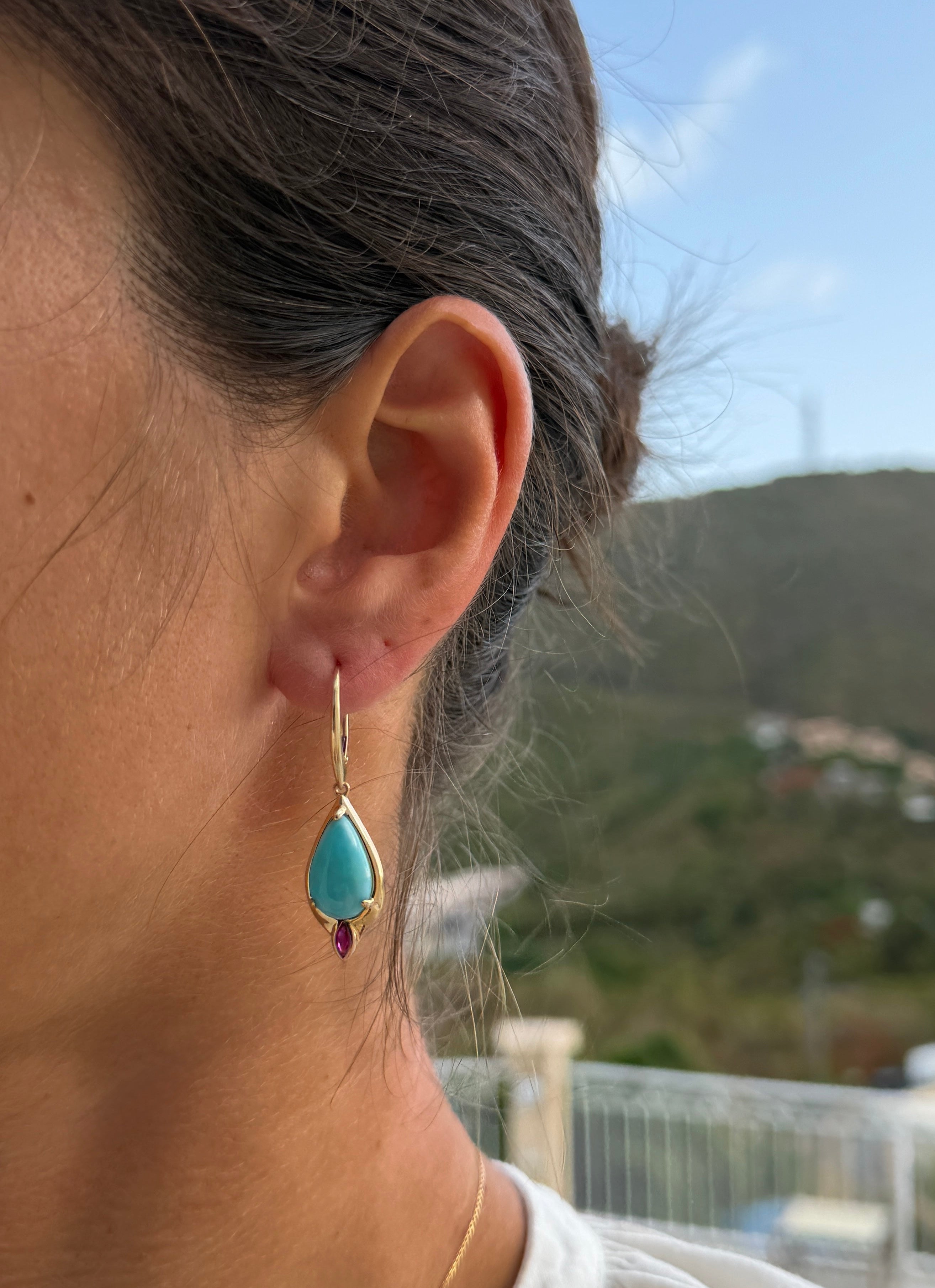 Larimar & Ruby Drop Earrings