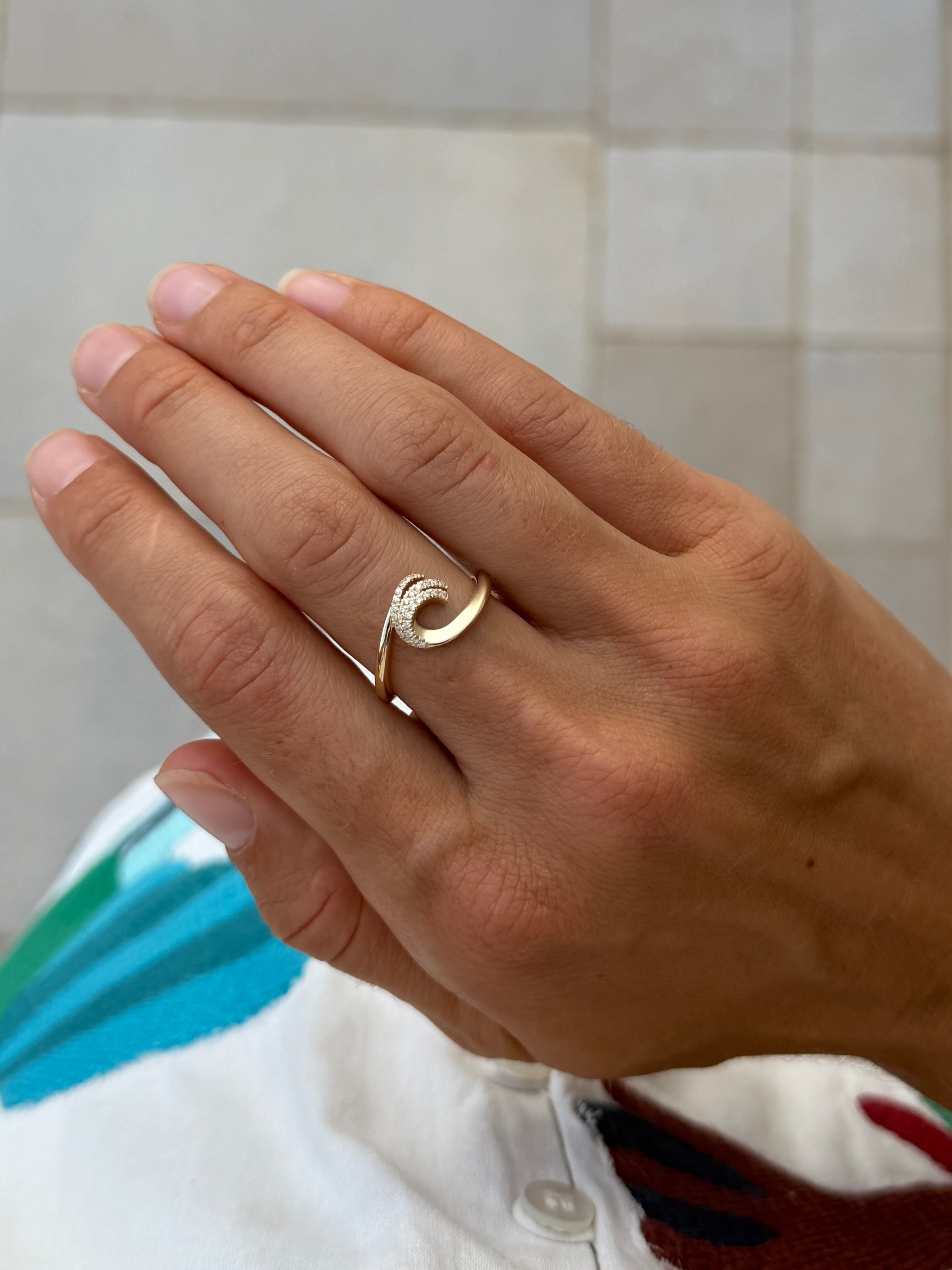 Diamond Wave Ring - Brushed 14kt Gold - Preorder