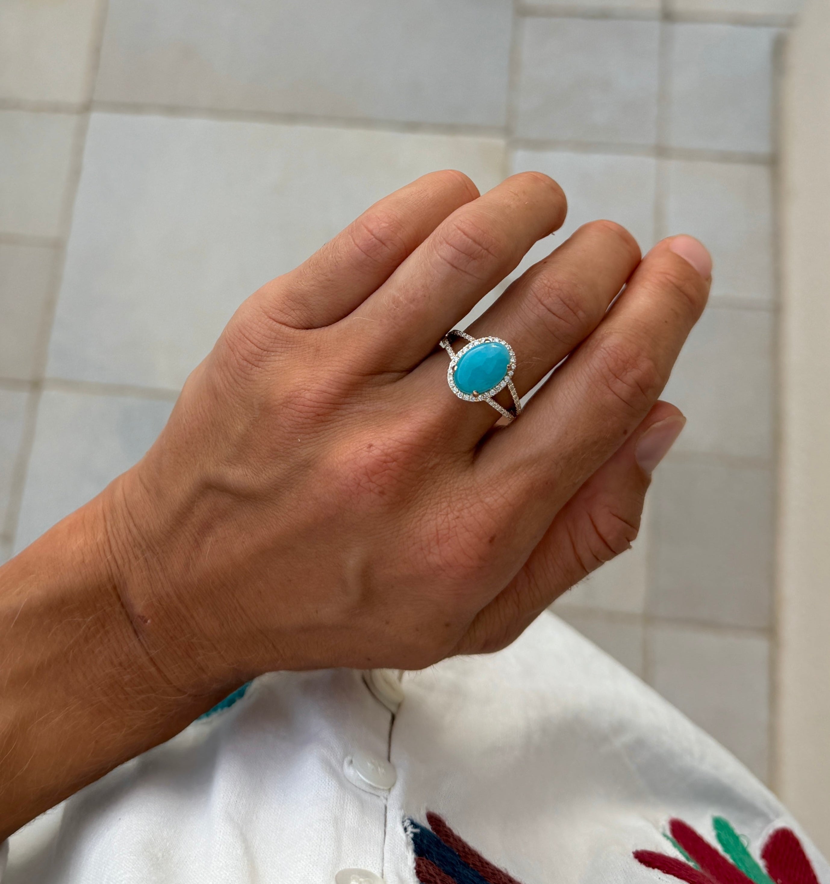 Larimar & Diamond Split Shank Ring
