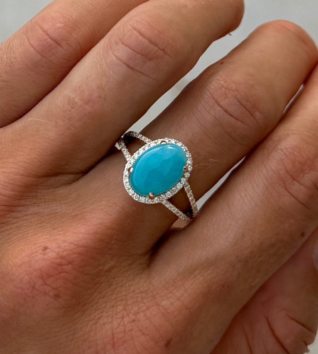 Larimar & Diamond Split Shank Ring