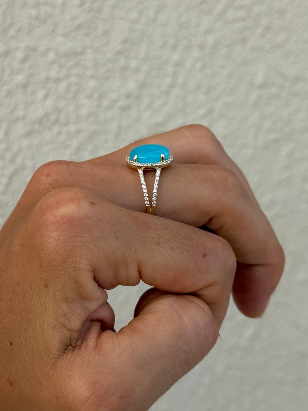 Larimar & Diamond Split Shank Ring